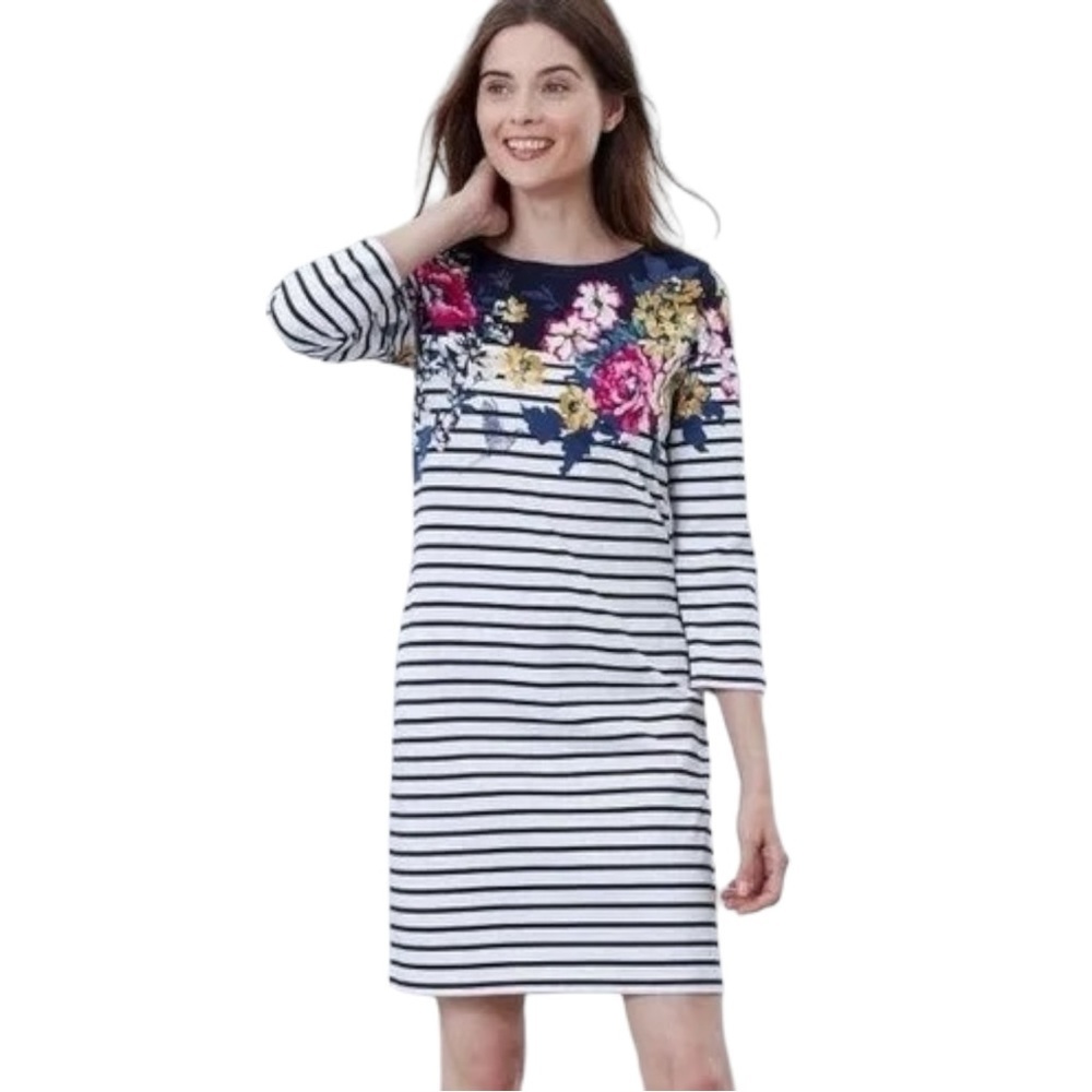 Joules Striped Floral 3/4 Sleeve Riviera Dress